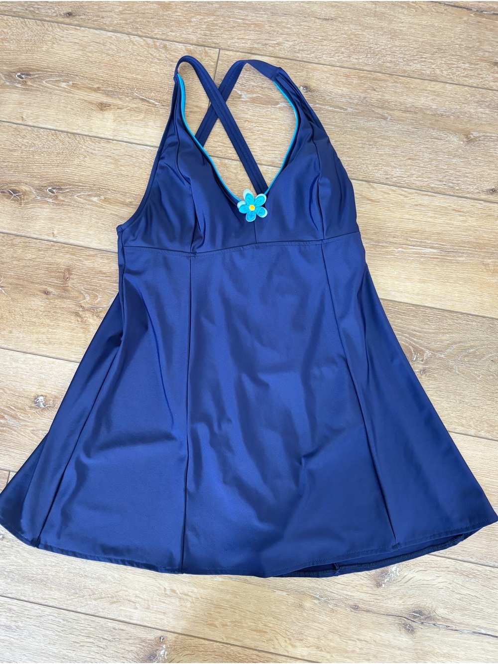Figure Magic Swimwear Womens Swim Dress Swimsuit Size 14W Navy Blue Slimming